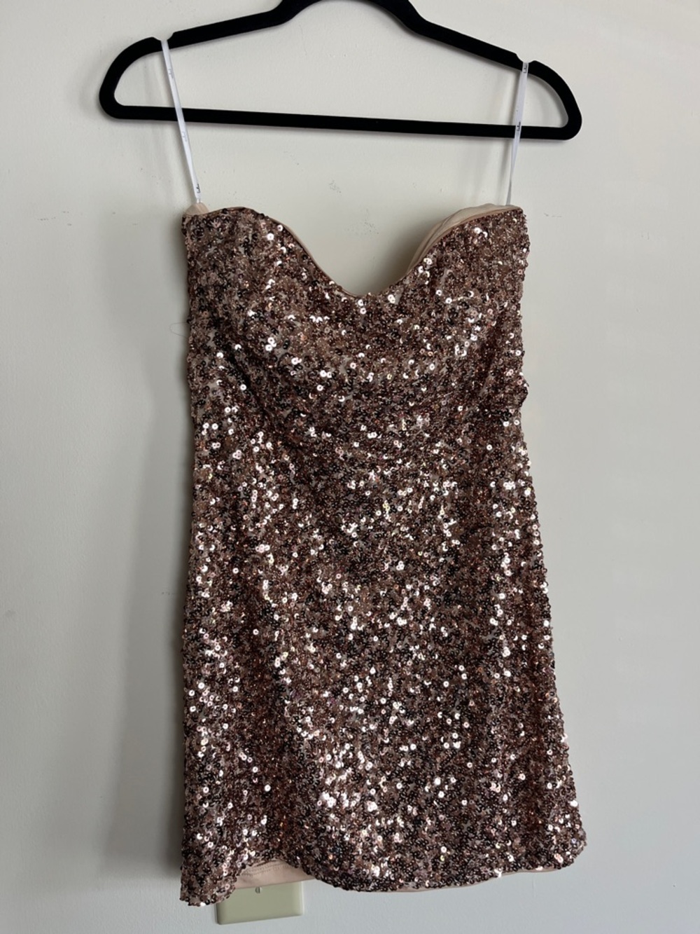 Lulu's Rose Gold Sequin Strapless Mini Dress